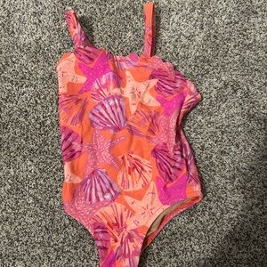 J. Crew Girls Coral and Pink Seashell One-Piece Swimsuit